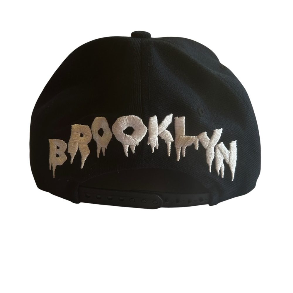 Muka mens Snapback Hat Brooklyn Text Design navy blue & white unisex streetwear